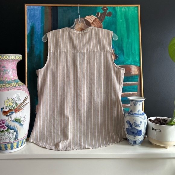 Tan Sleeveless Pullover Zip Down Blouse L - Picture 4 of 15